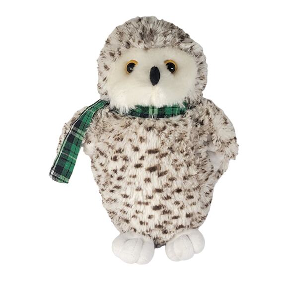 Plush Owl Toy with Green Plaid Scarf, Realistic Stuffed Animal - 11 Inches - Picture 1 of 11